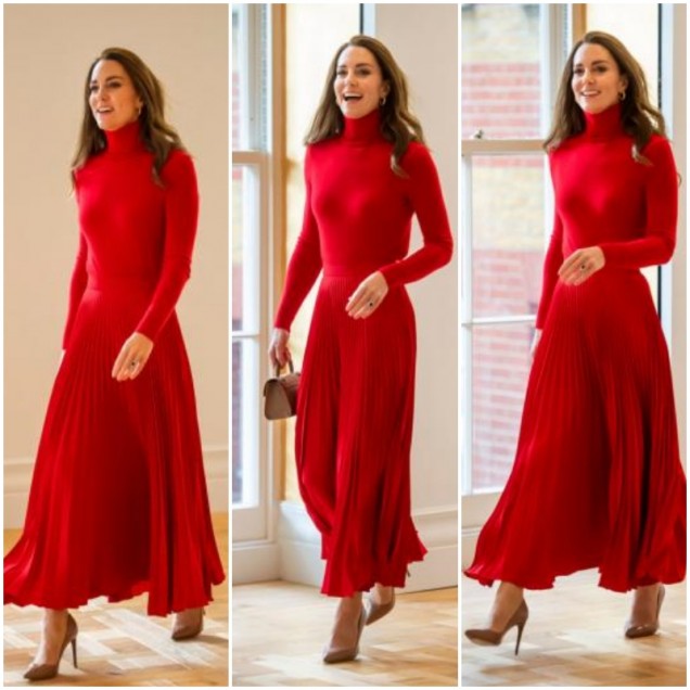Кейт Мидълтън червена зимна рокля